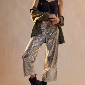 Porridge for Anthropologie Sequined Wide-Leg Pants in Silver - Sz L Worn Once